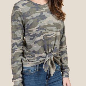 Long Sleeve Front Knot Camo Top